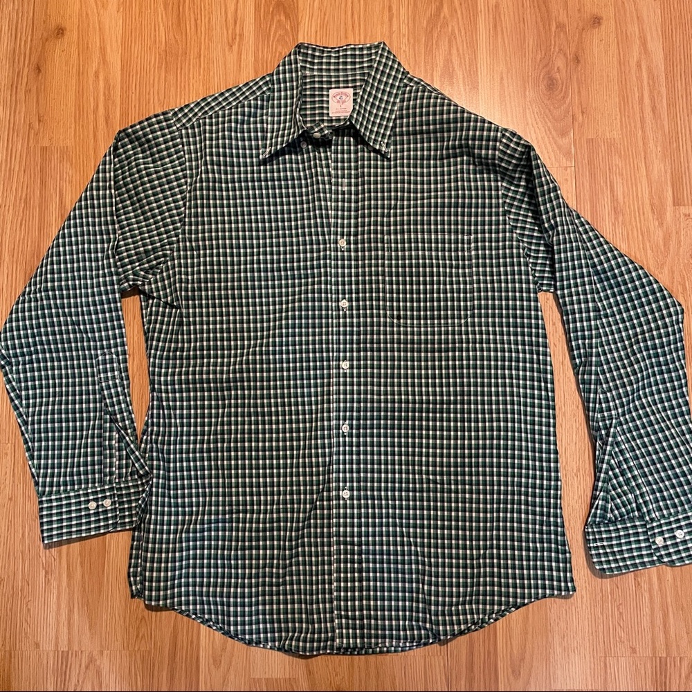 Brooks Brothers Green & White Checked Long Sleeve Button Up Shirt For Men L